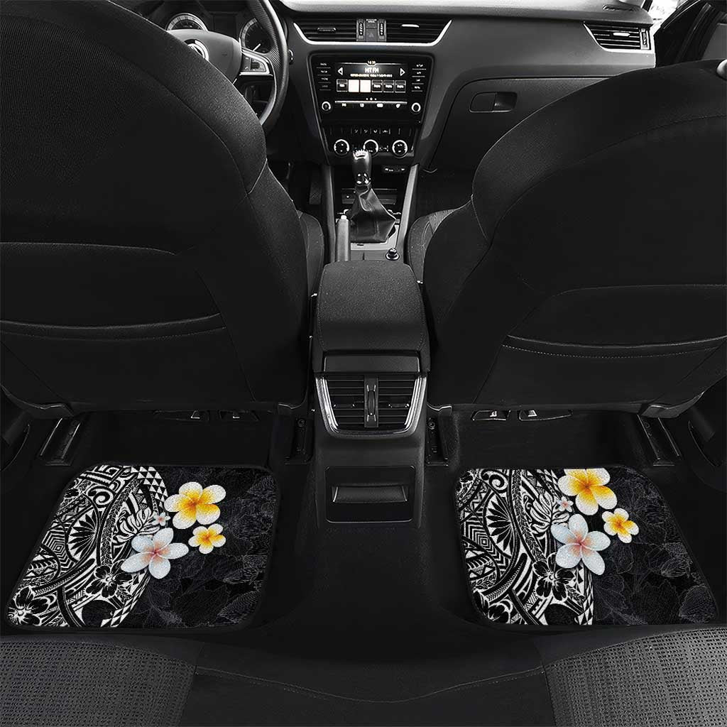 Hawaiian Hibiscus and Plumeria Polynesian Tribal Tattoo Car Mats Black Color