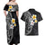 Hawaiian Hibiscus and Plumeria Polynesian Tribal Tattoo Couples Matching Off Shoulder Maxi Dress and Hawaiian Shirt Black Color