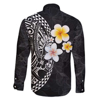 Hawaiian Hibiscus and Plumeria Polynesian Tribal Tattoo Family Matching Off Shoulder Maxi Dress and Hawaiian Shirt Black Color