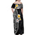 Hawaiian Hibiscus and Plumeria Polynesian Tribal Tattoo Family Matching Off Shoulder Maxi Dress and Hawaiian Shirt Black Color