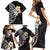 Hawaiian Hibiscus and Plumeria Polynesian Tribal Tattoo Family Matching Short Sleeve Bodycon Dress and Hawaiian Shirt Black Color