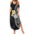 Hawaiian Hibiscus and Plumeria Polynesian Tribal Tattoo Family Matching Summer Maxi Dress and Hawaiian Shirt Black Color