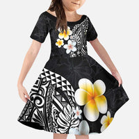Hawaiian Hibiscus and Plumeria Polynesian Tribal Tattoo Family Matching Tank Maxi Dress and Hawaiian Shirt Black Color