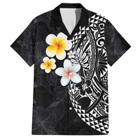Hawaiian Hibiscus and Plumeria Polynesian Tribal Tattoo Family Matching Tank Maxi Dress and Hawaiian Shirt Black Color
