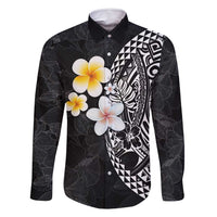 Hawaiian Hibiscus and Plumeria Polynesian Tribal Tattoo Family Matching Tank Maxi Dress and Hawaiian Shirt Black Color