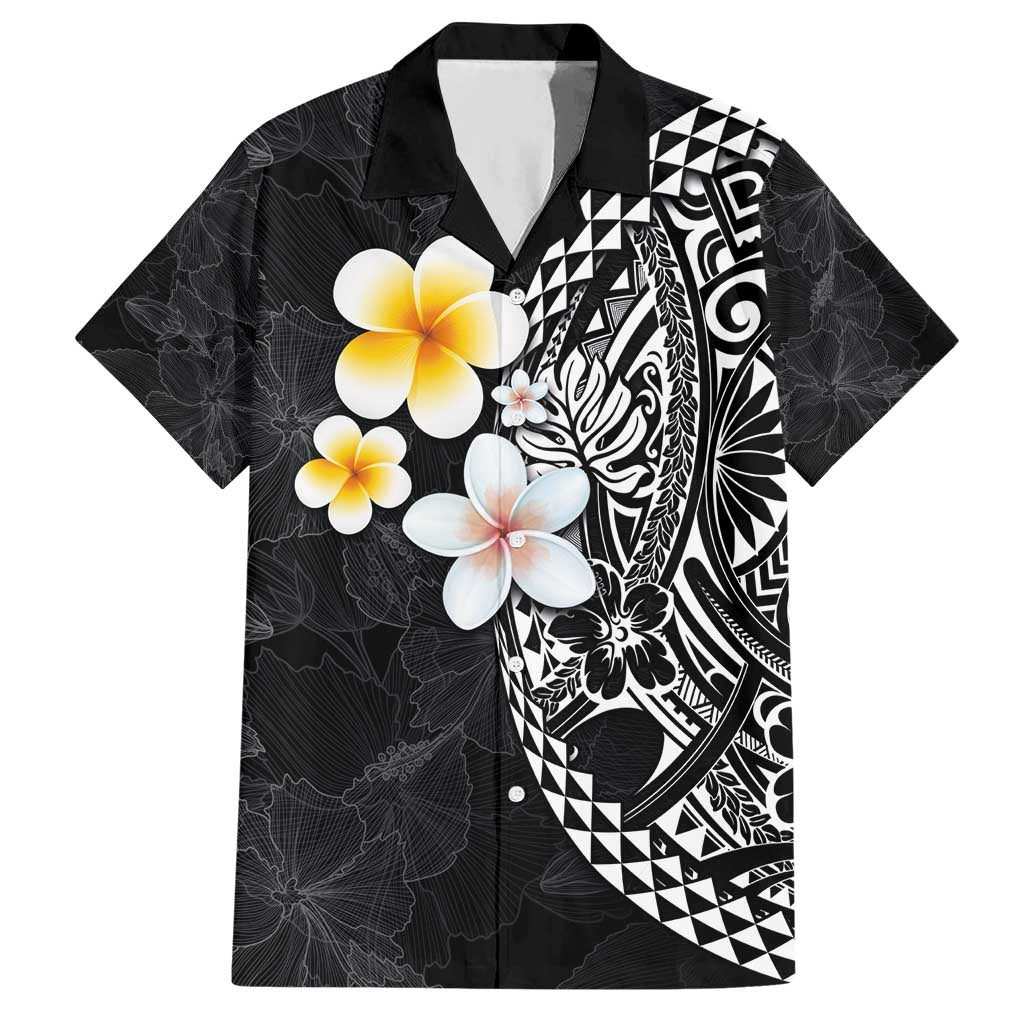 Hawaiian Hibiscus and Plumeria Polynesian Tribal Tattoo Hawaiian Shirt Black Color LT03 Black - Polynesian Pride