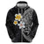 Hawaiian Hibiscus and Plumeria Polynesian Tribal Tattoo Hoodie Black Color