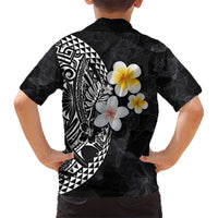 Hawaiian Hibiscus and Plumeria Polynesian Tribal Tattoo Kid Hawaiian Shirt Black Color