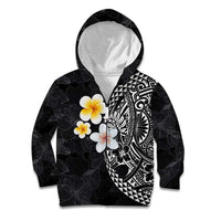 Hawaiian Hibiscus and Plumeria Polynesian Tribal Tattoo Kid Hoodie Black Color