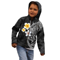 Hawaiian Hibiscus and Plumeria Polynesian Tribal Tattoo Kid Hoodie Black Color