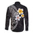 Hawaiian Hibiscus and Plumeria Polynesian Tribal Tattoo Long Sleeve Button Shirt Black Color