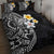 Hawaiian Hibiscus and Plumeria Polynesian Tribal Tattoo Quilt Bed Set Black Color