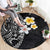 Hawaiian Hibiscus and Plumeria Polynesian Tribal Tattoo Round Carpet Black Color