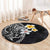 Hawaiian Hibiscus and Plumeria Polynesian Tribal Tattoo Round Carpet Black Color