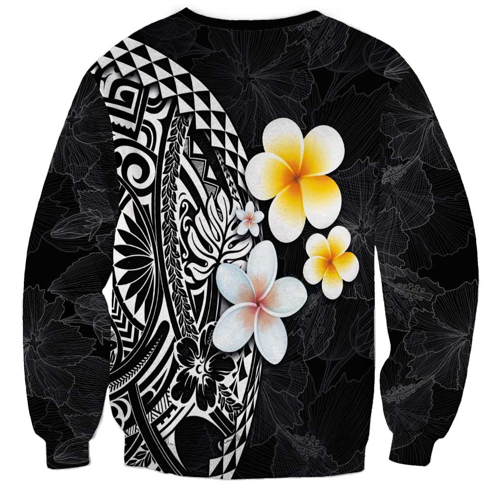Hawaiian Hibiscus and Plumeria Polynesian Tribal Tattoo Sweatshirt Black Color LT03 - Polynesian Pride