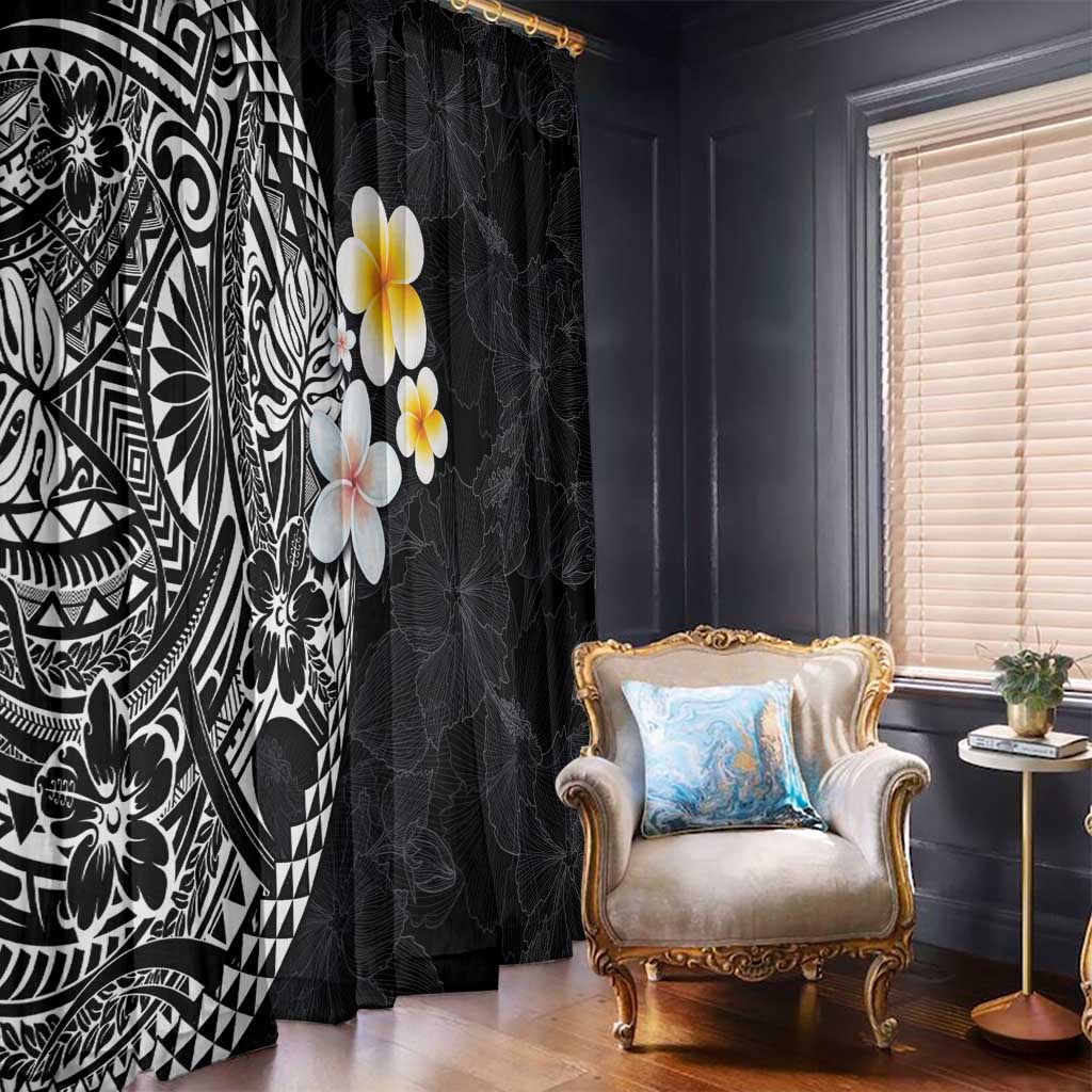 Hawaiian Hibiscus and Plumeria Polynesian Tribal Tattoo Window Curtain Black Color LT03 - Polynesian Pride
