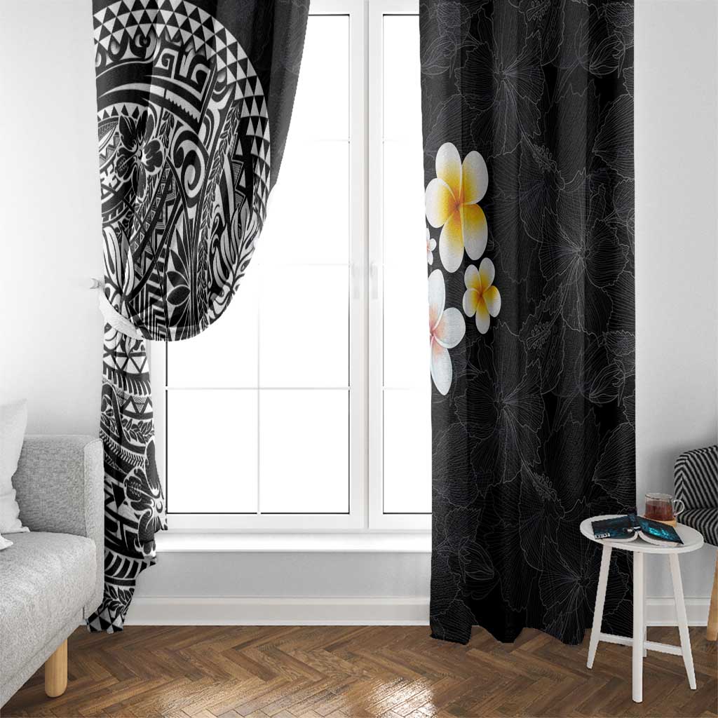 Hawaiian Hibiscus and Plumeria Polynesian Tribal Tattoo Window Curtain Black Color LT03 - Polynesian Pride