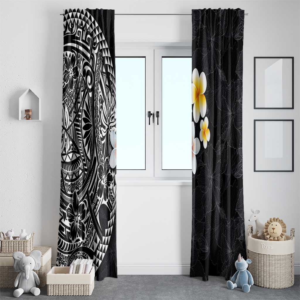 Hawaiian Hibiscus and Plumeria Polynesian Tribal Tattoo Window Curtain Black Color LT03 - Polynesian Pride