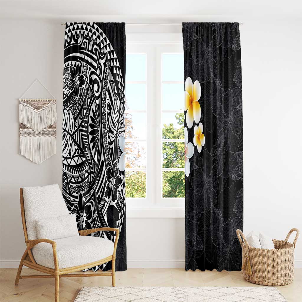 Hawaiian Hibiscus and Plumeria Polynesian Tribal Tattoo Window Curtain Black Color LT03 - Polynesian Pride