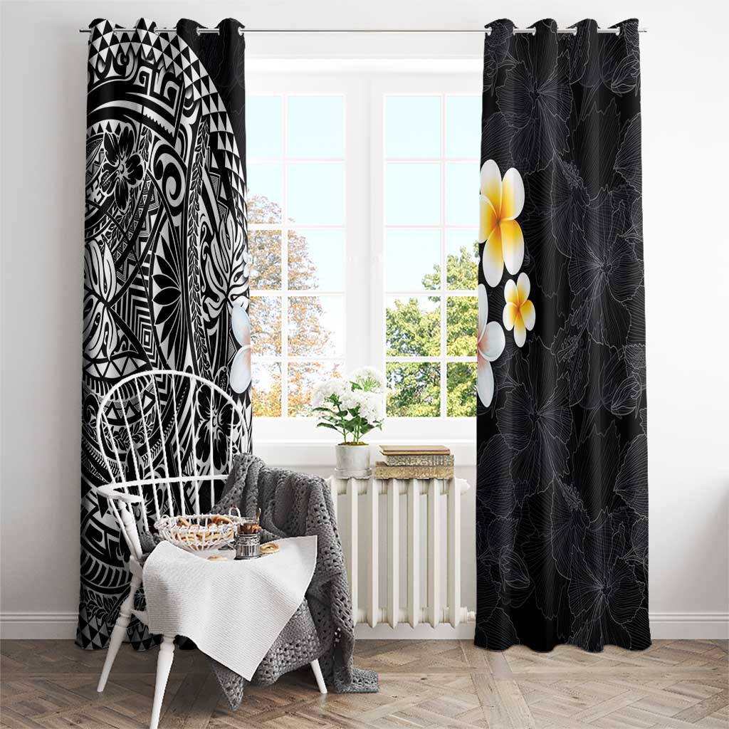 Hawaiian Hibiscus and Plumeria Polynesian Tribal Tattoo Window Curtain Black Color LT03 - Polynesian Pride