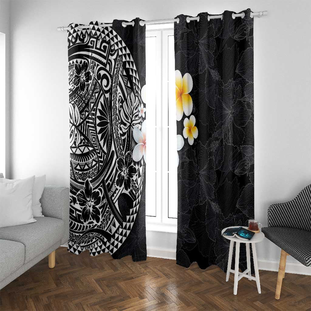 Hawaiian Hibiscus and Plumeria Polynesian Tribal Tattoo Window Curtain Black Color LT03 With Grommets Black - Polynesian Pride