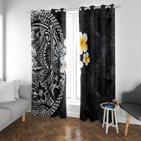 Hawaiian Hibiscus and Plumeria Polynesian Tribal Tattoo Window Curtain Black Color LT03 With Grommets Black - Polynesian Pride