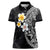 Hawaiian Hibiscus and Plumeria Polynesian Tribal Tattoo Women Polo Shirt Black Color