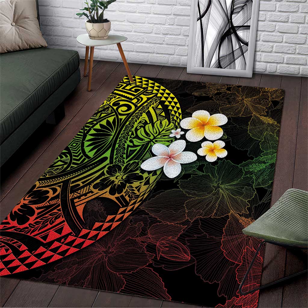 Hawaiian Hibiscus and Plumeria Polynesian Tribal Tattoo Area Rug Reggae Color