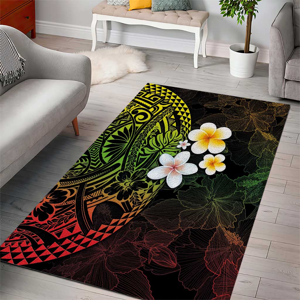 Hawaiian Hibiscus and Plumeria Polynesian Tribal Tattoo Area Rug Reggae Color