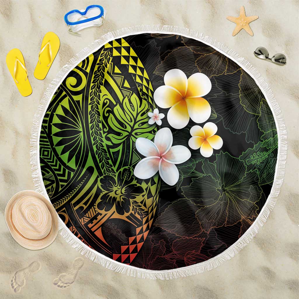Hawaiian Hibiscus and Plumeria Polynesian Tribal Tattoo Beach Blanket Reggae Color LT03 One Size 150cm Reggae - Polynesian Pride