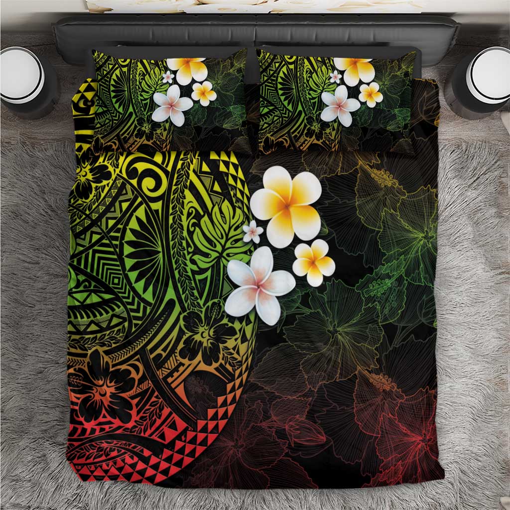 Hawaiian Hibiscus and Plumeria Polynesian Tribal Tattoo Bedding Set Reggae Color