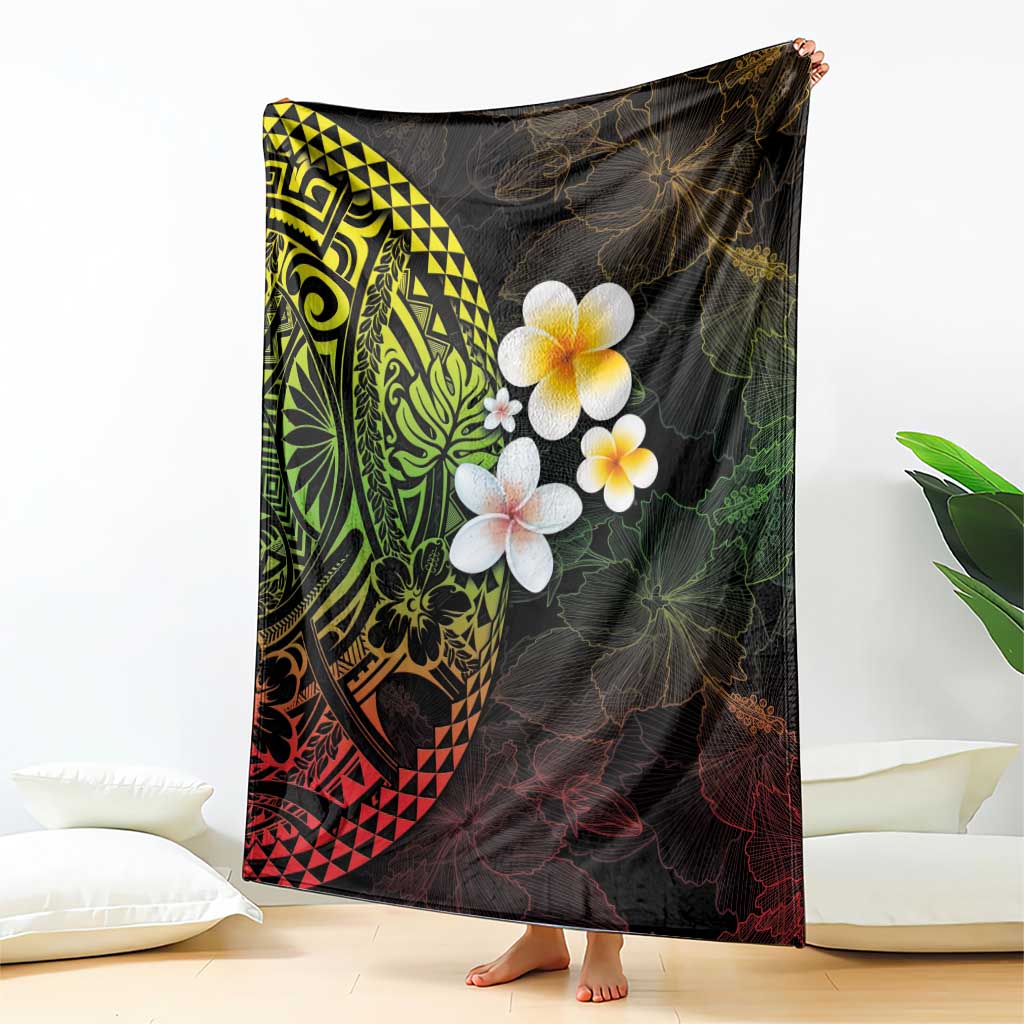 Hawaiian Hibiscus and Plumeria Polynesian Tribal Tattoo Blanket Reggae Color LT03 - Polynesian Pride
