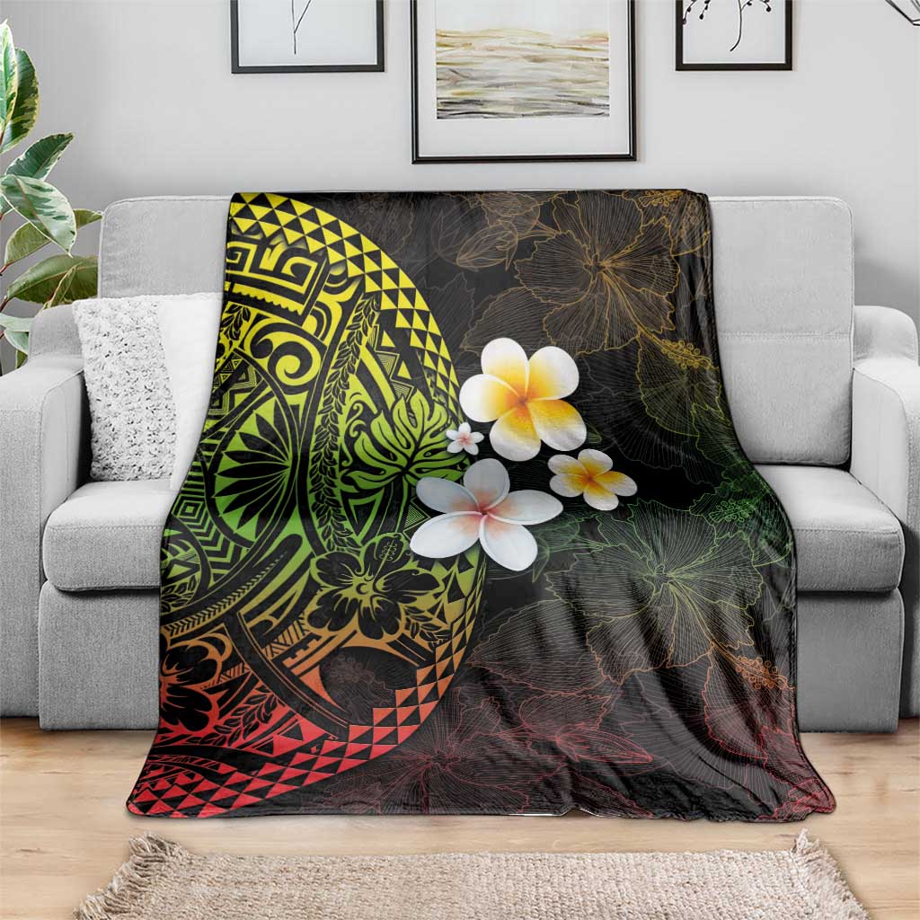 Hawaiian Hibiscus and Plumeria Polynesian Tribal Tattoo Blanket Reggae Color LT03 - Polynesian Pride
