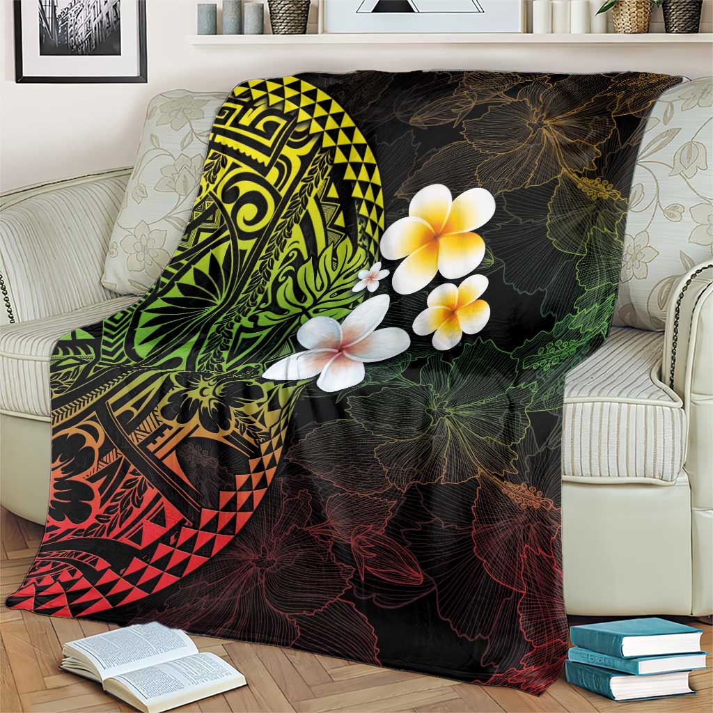 Hawaiian Hibiscus and Plumeria Polynesian Tribal Tattoo Blanket Reggae Color LT03 - Polynesian Pride