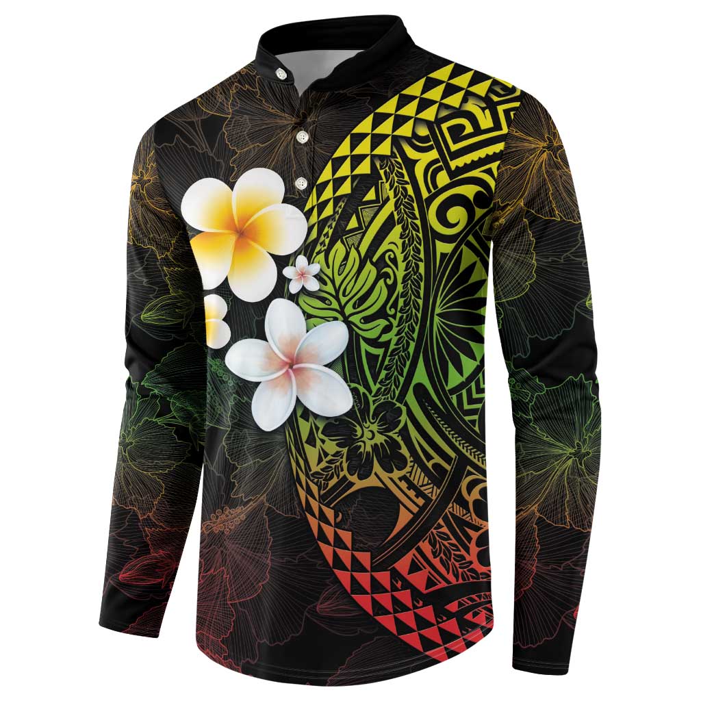 Hawaiian Hibiscus and Plumeria Polynesian Tribal Tattoo Button Sweatshirt Reggae Color LT03 - Polynesian Pride