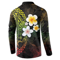 Hawaiian Hibiscus and Plumeria Polynesian Tribal Tattoo Button Sweatshirt Reggae Color LT03 - Polynesian Pride