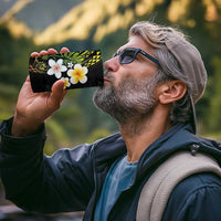 Hawaiian Hibiscus and Plumeria Polynesian Tribal Tattoo 4 in 1 Can Cooler Tumbler Reggae Color