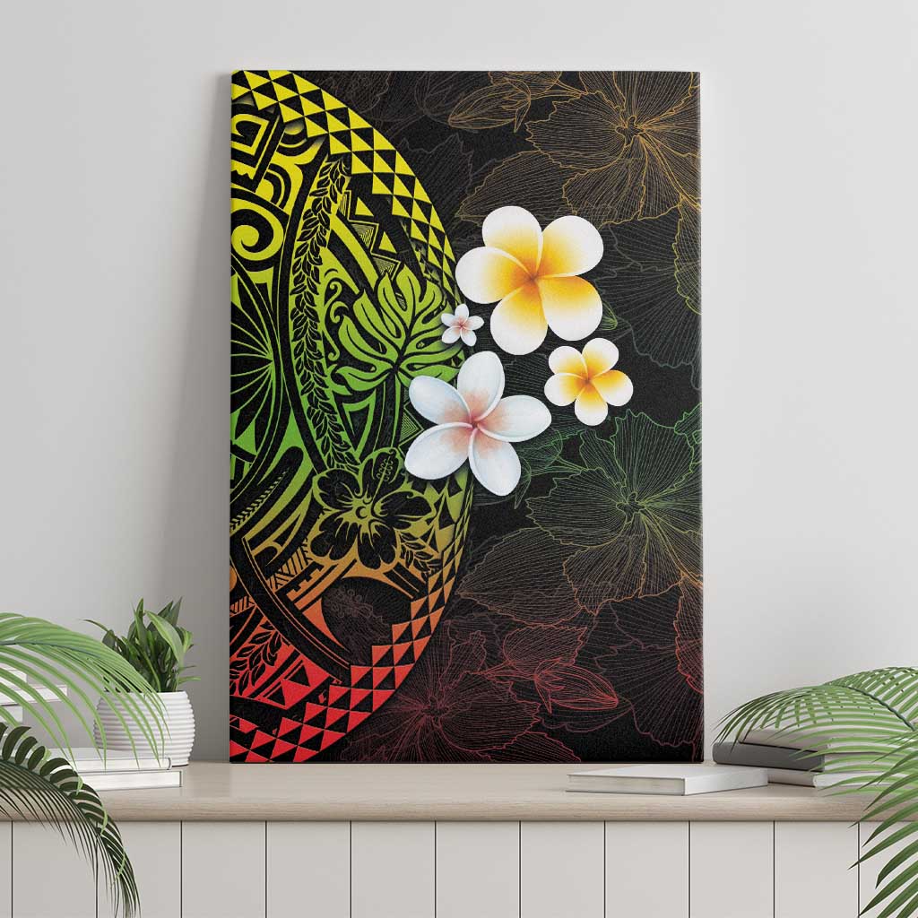 Hawaiian Hibiscus and Plumeria Polynesian Tribal Tattoo Canvas Wall Art Reggae Color LT03 - Polynesian Pride