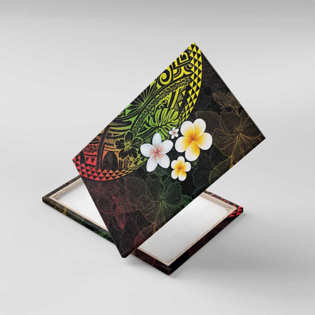 Hawaiian Hibiscus and Plumeria Polynesian Tribal Tattoo Canvas Wall Art Reggae Color LT03 With Frame Reggae - Polynesian Pride
