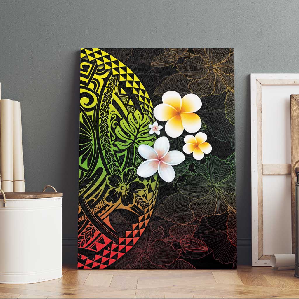 Hawaiian Hibiscus and Plumeria Polynesian Tribal Tattoo Canvas Wall Art Reggae Color LT03 - Polynesian Pride