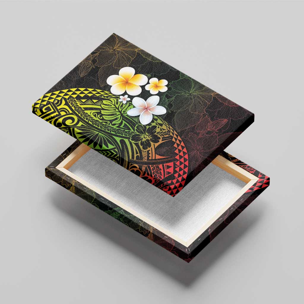 Hawaiian Hibiscus and Plumeria Polynesian Tribal Tattoo Canvas Wall Art Reggae Color LT03 - Polynesian Pride
