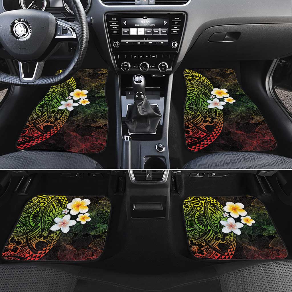 Hawaiian Hibiscus and Plumeria Polynesian Tribal Tattoo Car Mats Reggae Color