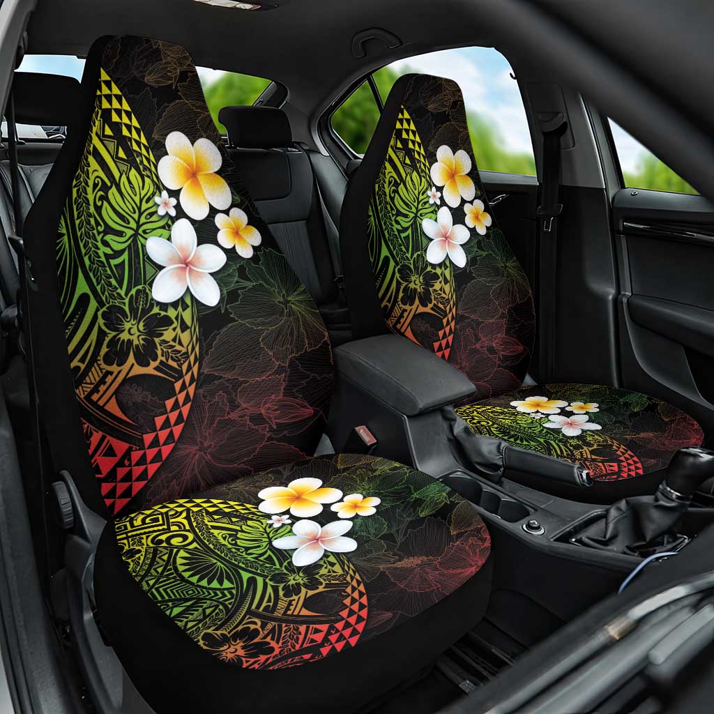 Hawaiian Hibiscus and Plumeria Polynesian Tribal Tattoo Car Seat Cover Reggae Color