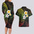 Hawaiian Hibiscus and Plumeria Polynesian Tribal Tattoo Couples Matching Long Sleeve Bodycon Dress and Hawaiian Shirt Reggae Color