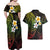 Hawaiian Hibiscus and Plumeria Polynesian Tribal Tattoo Couples Matching Off Shoulder Maxi Dress and Hawaiian Shirt Reggae Color