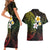 Hawaiian Hibiscus and Plumeria Polynesian Tribal Tattoo Couples Matching Short Sleeve Bodycon Dress and Hawaiian Shirt Reggae Color