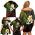 Hawaiian Hibiscus and Plumeria Polynesian Tribal Tattoo Family Matching Off Shoulder Short Dress and Hawaiian Shirt Reggae Color