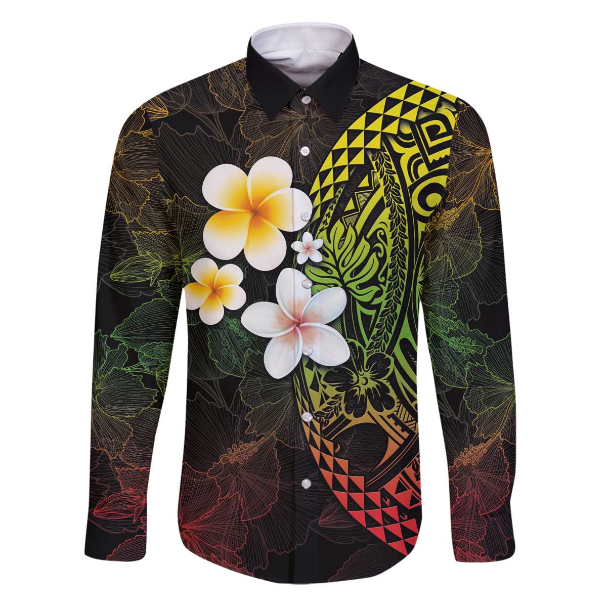 Hawaiian Hibiscus and Plumeria Polynesian Tribal Tattoo Family Matching Puletasi and Hawaiian Shirt Reggae Color