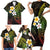 Hawaiian Hibiscus and Plumeria Polynesian Tribal Tattoo Family Matching Short Sleeve Bodycon Dress and Hawaiian Shirt Reggae Color