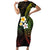 Hawaiian Hibiscus and Plumeria Polynesian Tribal Tattoo Family Matching Short Sleeve Bodycon Dress and Hawaiian Shirt Reggae Color